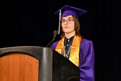 student speaking at the graduation
